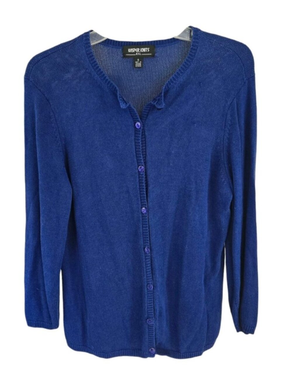 Kasper Knits Blue Cotton Blend Cardigan Vintage Career Casual